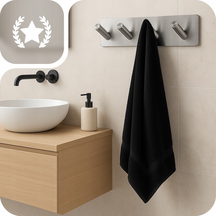 WIESZAK HACZYK SAMOPRZYLEPNY NA RĘCZNIK DO ŁAZIENKI KUCHNI SREBRNY LOFT