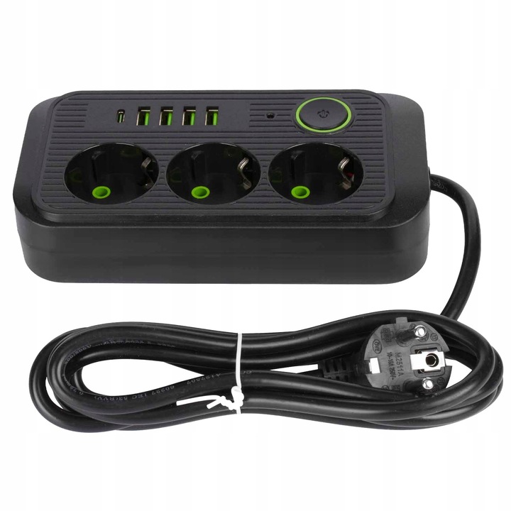 PRZEDŁUŻACZ listwa 2m 3 gniazda + 5x USB
