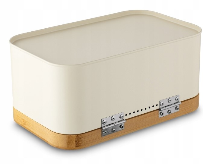 CHLEBAK STALOWY Z POKRYWA BAMBUSOWA POJEMNIK NA PIECZYWO CHLEB BUŁKI