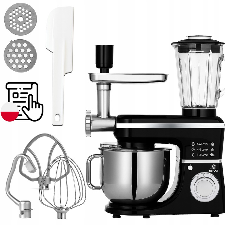 ROBOT KUCHENNY PLANETARNY Z MISĄ BLENDER MASZYNKA DO MIĘSA MIKSER 5w1