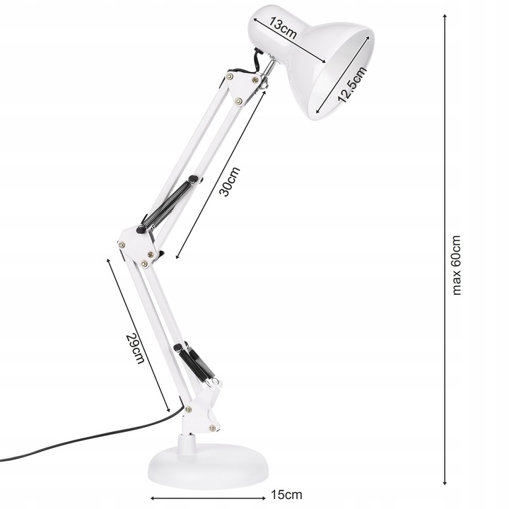 LAMPKA LED na E27 BIURKOWA Szkolna Nocna KREŚLARSKA regulowana BIAŁA