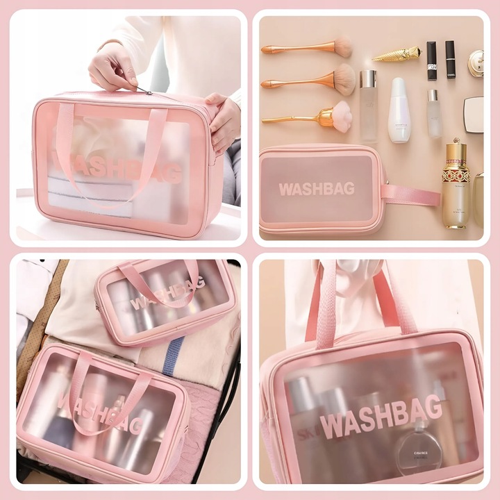 3x KOSMETYCZKA ZESTAW PODRÓŻNA TURYSTYCZNA PZEZROCZYSTA NA ZAMEK