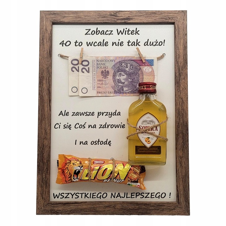 PREZENT NA 30 40 50 60 70 URODZINY RAMKA tabliczka grawer Duża ciemny