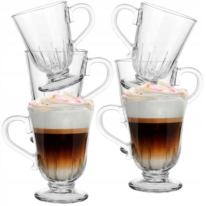 SZKLANKI DO KAWY LATTE ZESTAW 6 SZT SZKLANKA 320 ML KOMPLET Z ŁYŻECZKAMI