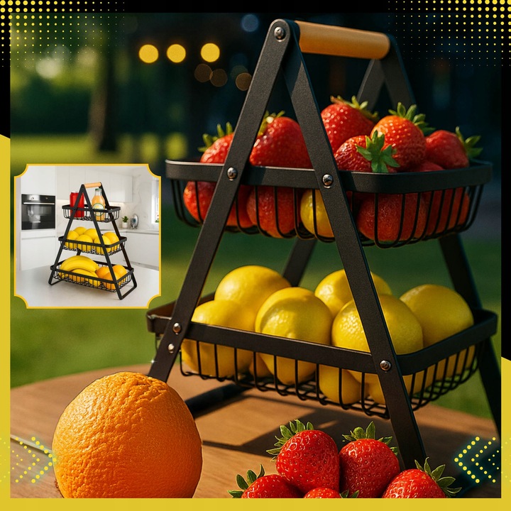 KOSZ NA OWOCE Koszyk na Warzywa Stojak Piętrowy Czarny 3 Poziomy