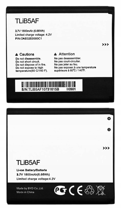 Nowa Bateria Do Alcatel One Touch Pop C5, 997, 997D, X'Pop TLiB5AF 1800 mAh