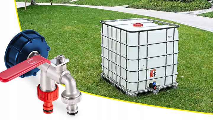 PODWÓJNY ZAWÓR KRAN S60 IBC DO ZBIORNIKA MAUZER KOREK ZŁĄCZE NA WĄŻ 2x