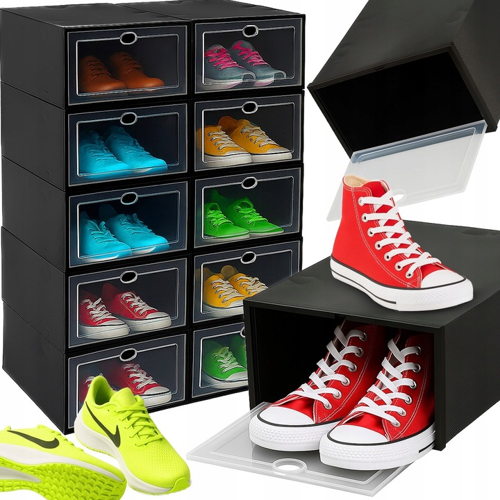 ZESTAW 10X ORGANIZER PUDEŁKA NA BUTY Z KLAPĄ SZAFKA REGAŁ DO SZAFY