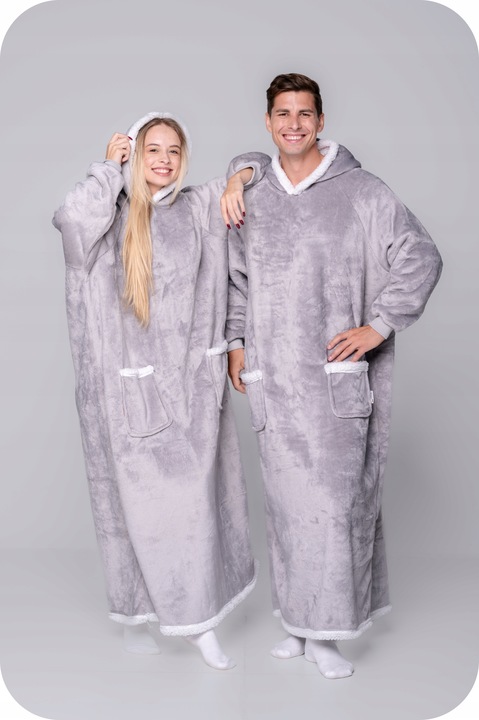 KOC BLUZA Oversize do Kostek Gruba KOCOBLUZA XXL SZARA Futrzak Bluzo