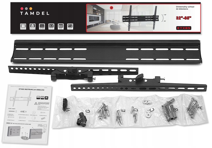Uchwyt do telewizora 32-85 cali wieszak TV uniwersalny extra mocny do 40kg