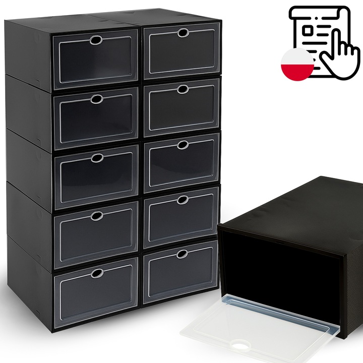 ZESTAW 10X ORGANIZER PUDEŁKA NA BUTY Z KLAPĄ SZAFKA REGAŁ DO SZAFY