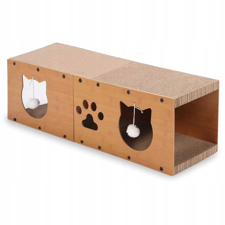 DRAPAK TEKTUROWY DLA KOTA DUŻY DOMEK KARTONOWY LEGOWISKO Z ZABAWKĄ