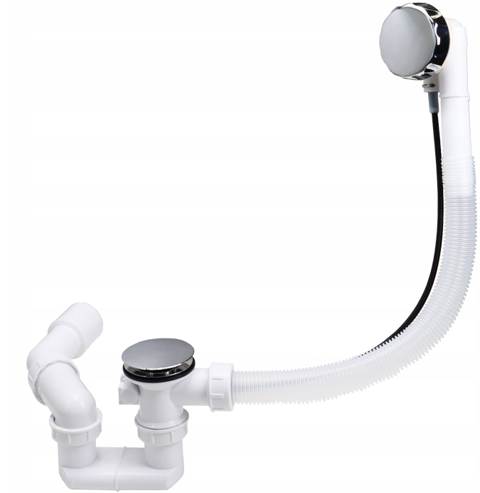 Syfon wannowy chrom z przelewem automatyczny do wanny na pokrętło niski