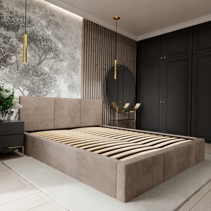 ŁÓŻKO TAPICEROWANE DO SYPIALNI 140x200 ŁÓŻKO PODWÓJNE Z POJEMNIKIEM