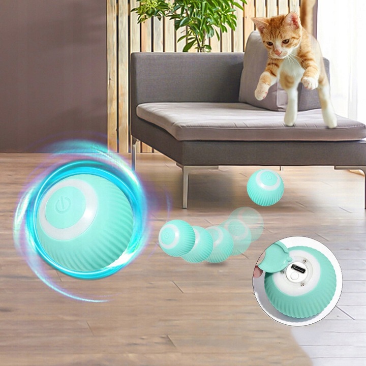 INTERAKTYWNA UCIEKAJĄCA PIŁKA DLA KOTA PSA ZABAWKA ELEKTRYCZNA NIEBIESKA