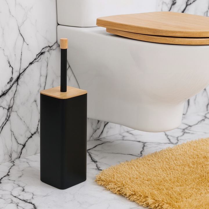 Szczotka do WC toalety czarna łazienkowa toaletowa bambus zamknieta