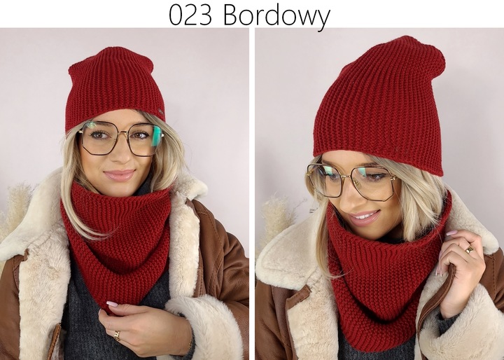 CIEPŁY KOMPLET CZAPKA + KOMIN damski POLSKI zimowy szal CIEMNA