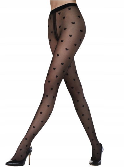 Rajstopy w serca na Walentynki GATTA Funny 08 lycra 20 den 2-S czarne