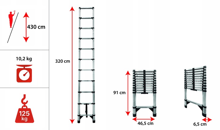 Drabina teleskopowa 11 stopni przystawna składana antypoślizgowa 3,2 m
