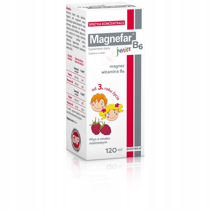 Magnefar B6 Junior Magnez Witamina B6 120 ml płyn o smaku malinowym