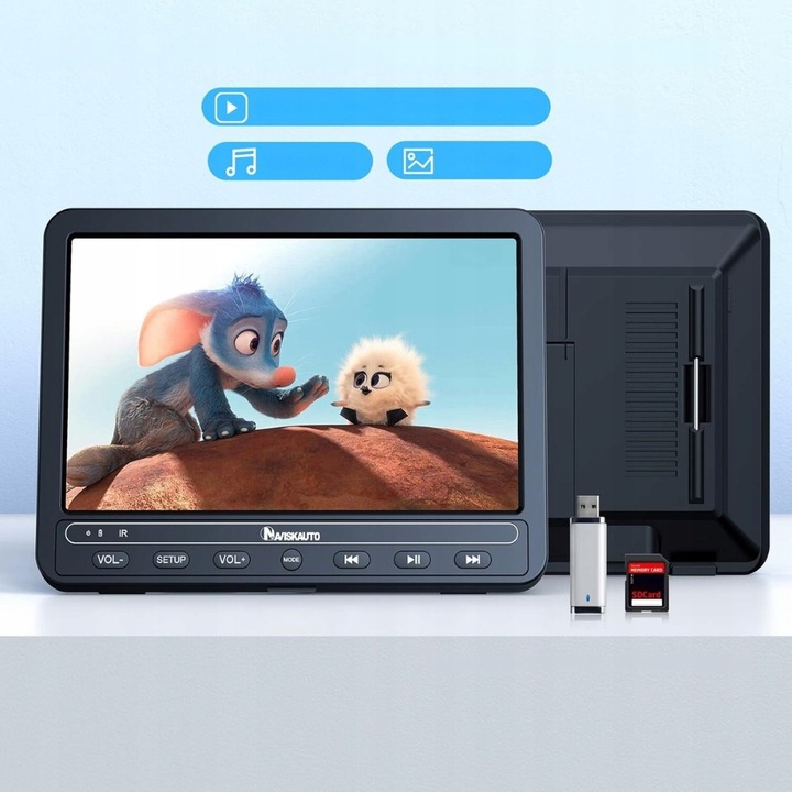 NAVISKAUTO Przenośny odtwarzacz DVD 10,5” z 2 monitorami do samochodu