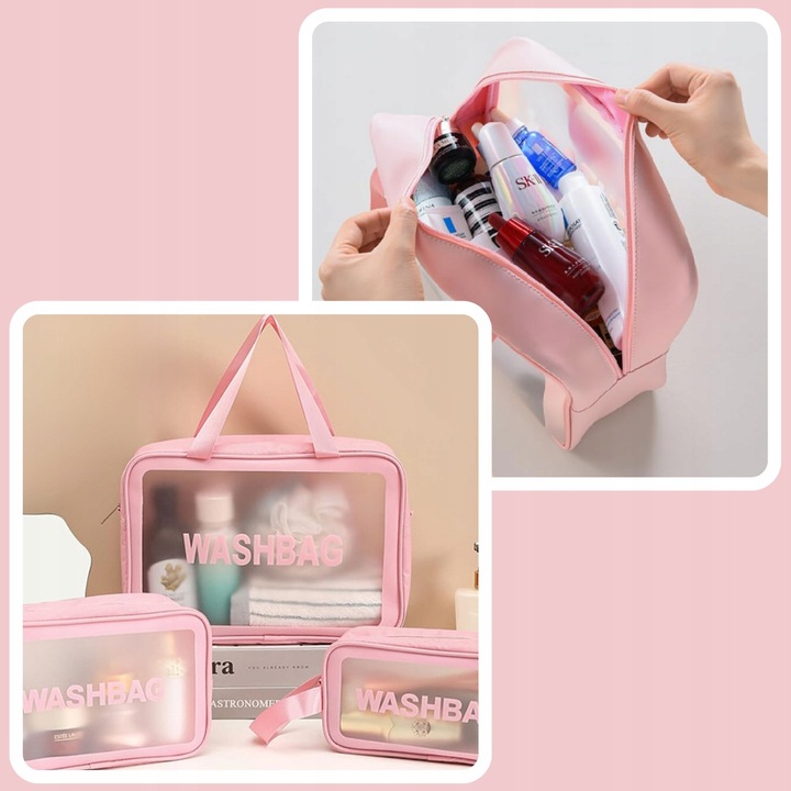 3x KOSMETYCZKA ZESTAW PODRÓŻNA TURYSTYCZNA PZEZROCZYSTA NA ZAMEK