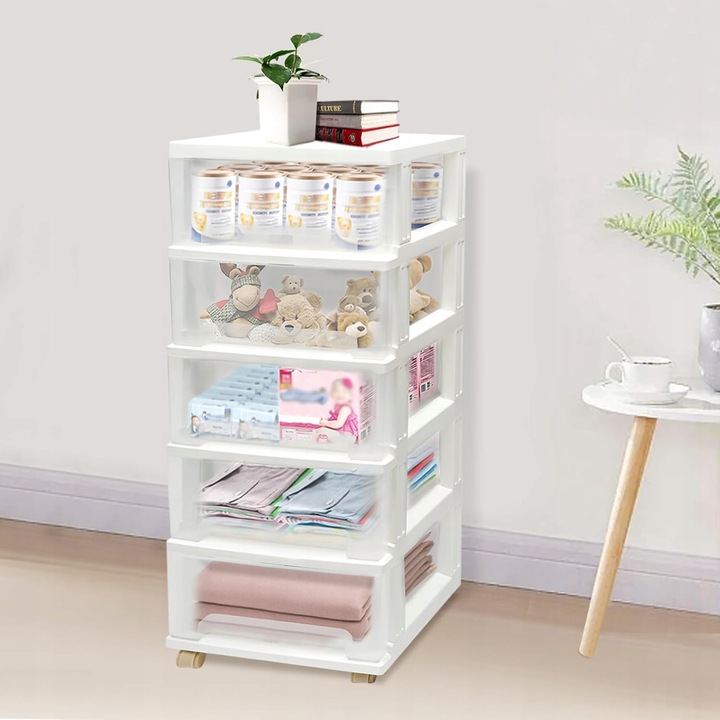 PLASTIKOWY POJEMNIK REGAŁ KOSZ NA ZABAWKI SZUFLADY 5 PÓŁEK na kółkach