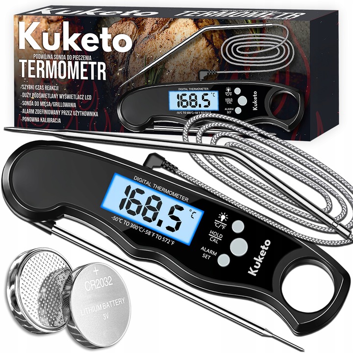 TERMOMETR KUCHENNY -50-300°C BEZPRZEWODOWY CYFROWY LCD SONDA DO MIĘS STEKÓW