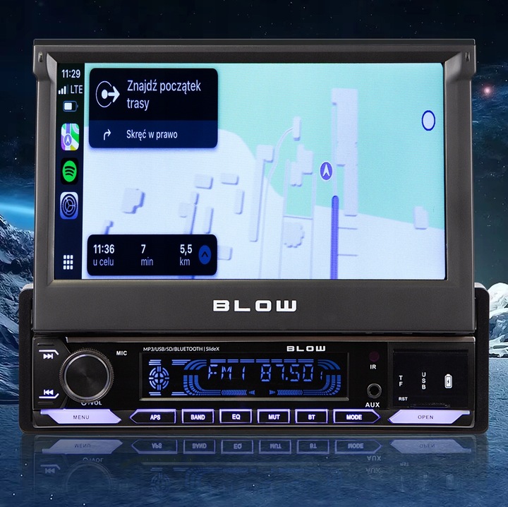 RADIO SAMOCHODOWE 1-DIN 7 CALI WYSUWANY DOTYKOWY EKRAN CARPLAY ANDROID