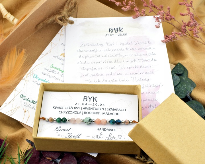 Bransoletka Znak Zodiaku BYK Naturalne Kamienie Zodiak