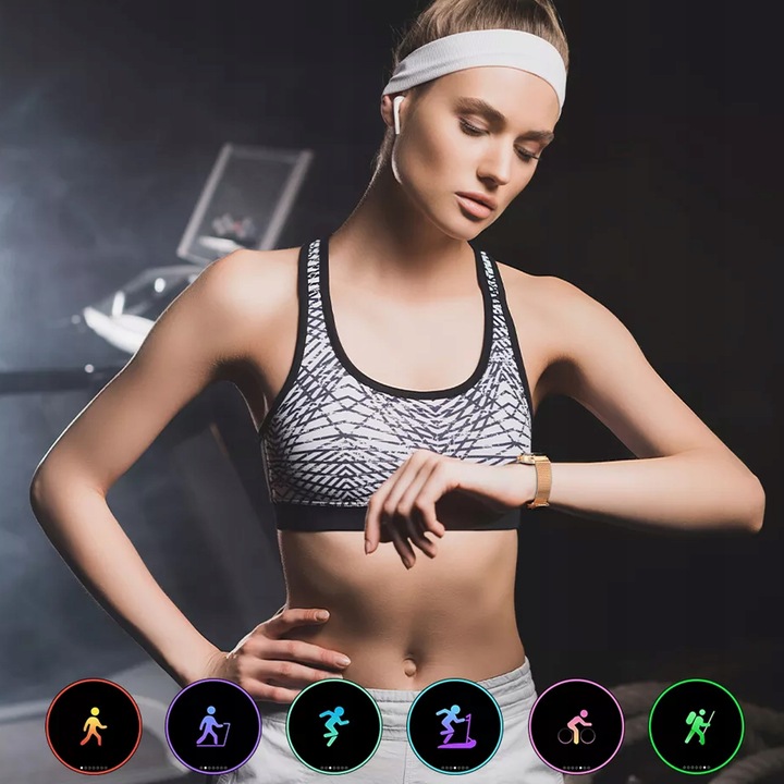 SMARTWATCH ZEGAREK DAMSKI DLA KOBIETY PULS SPORT POWIADOMIENIA MENU ZŁOTY