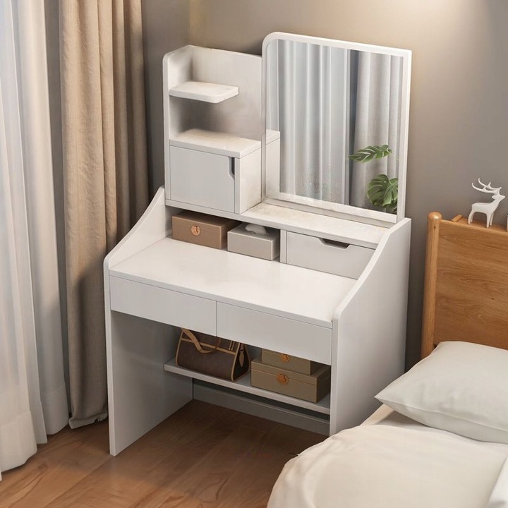 TOALETKA Z LUSTREM BIAŁA MAKIJAŻU GLAMOUR Z SZUFLADAMI SKANDYNAWSKA MODERN