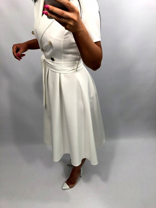 Sukienki Damskie na Komunię Chrzciny Wesele Elegancka Rozkloszowana Róż M