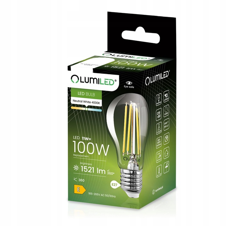 6x Żarówka LED E27 A60 11W = 100W 1521lm 4000K Neutralna FILAMENT