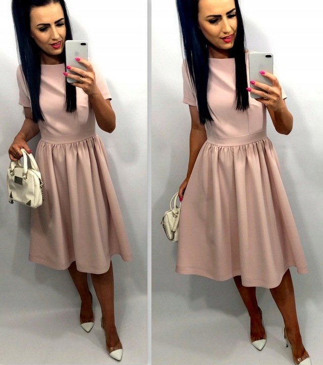 Sukienki Damskie Komunię Chrzciny Wesele Sukienka Elegancka Midi Błękit S