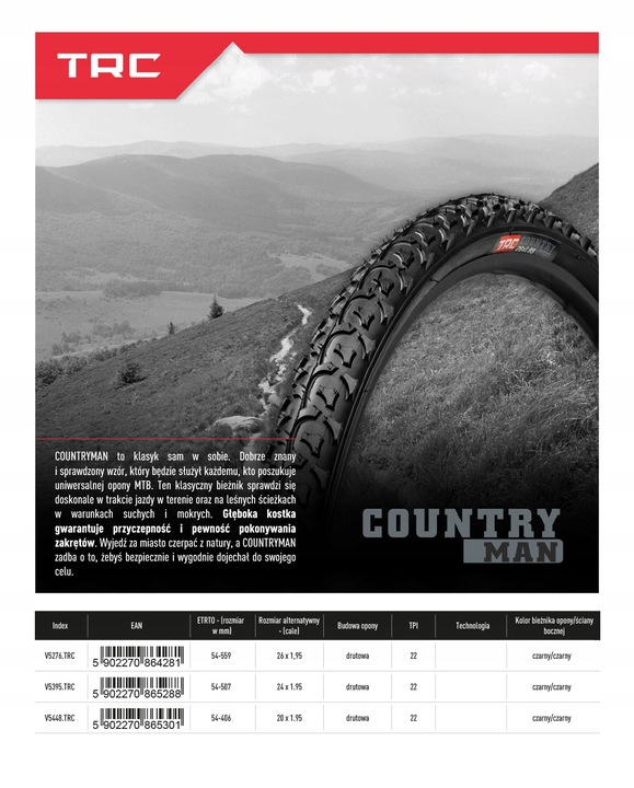 Opona rowerowa 24 cale TRC 24x1.95 [54-507] do roweru NOWA MOCNA WYTRZYMAŁA