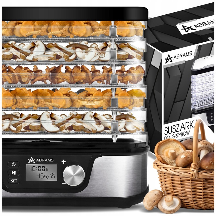 SUSZARKA DO GRZYBÓW WARZYW I OWOCÓW 600W REGULACJA TEMPERATURY TIMER 5