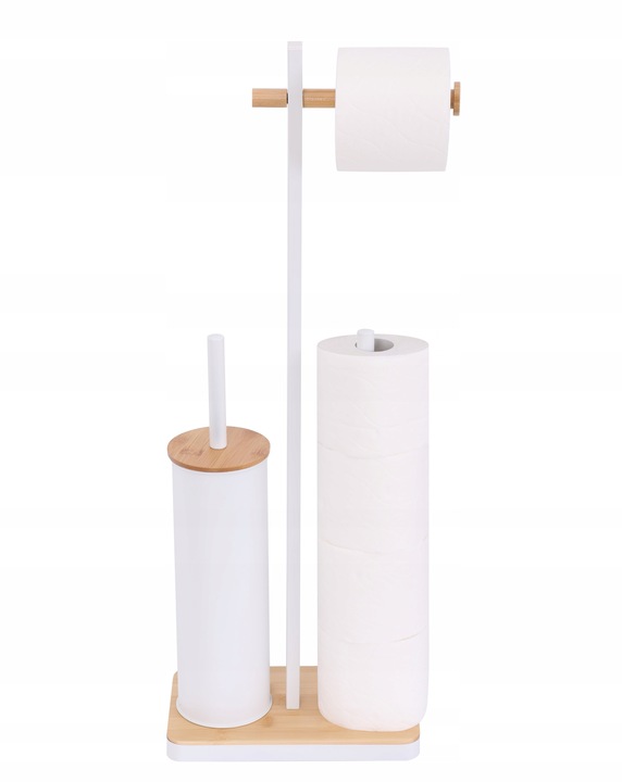 Stojak na papier toaletowy z uchwytem i szczotką WC biały bambus YOKA