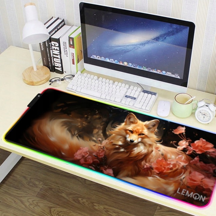 PODKŁADKA POD MYSZ MYSZKĘ GAMINGOWA XXL PODŚWIETLENIE RGB LED LEMON FOX