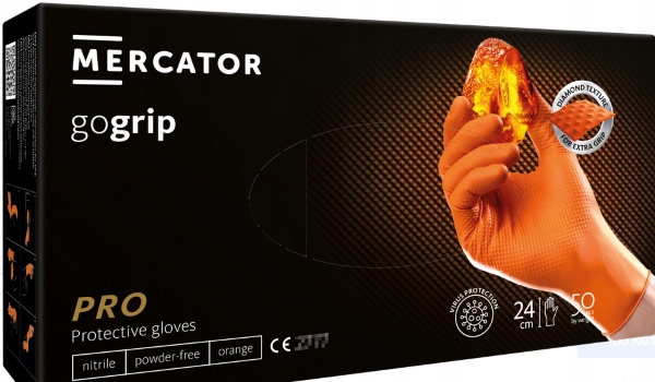 Rękawice Nitrylowe Mercator GOGRIP ORANGE Pomarańczowe MOCNE 50 sztuk L