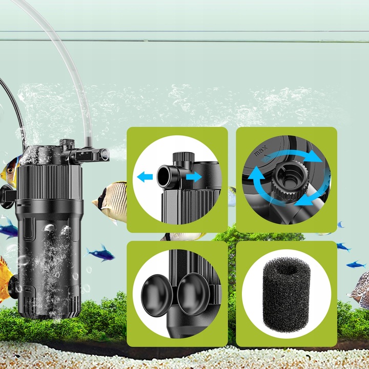 5W1 FILTR WEWNĘTRZNY Z LAMPĄ UV 500L/H DO AKWARIUM 10-120L z UVC