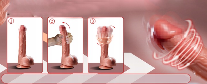 Dildo masturbator z teleskopowym i obrotowym i podgrzewanym wibratorem