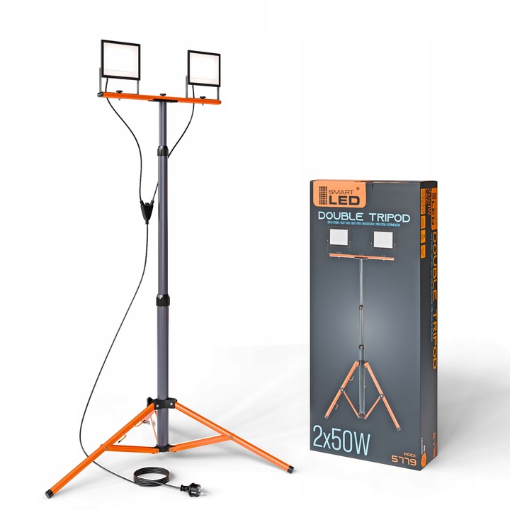 Halogen LED Statyw Budowlany Naświetlacz 2x 50W 11000lm Lampa Na