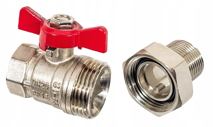 ZAWÓR KUREK KULOWY GW 3/4'' CALA DN20 ZE ŚRUBUNKIEM I DŁAWICĄ MOTYLEK