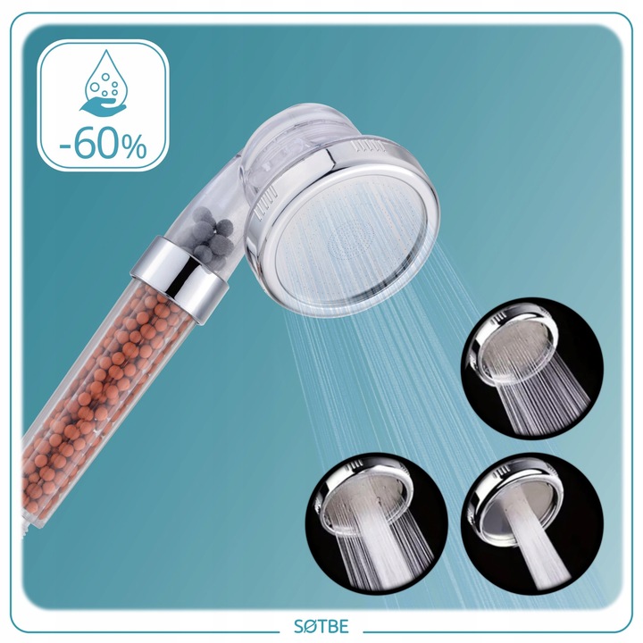 Słuchawka prysznicowa Wysokociśnieniowa 3W1 z filtrami Oszczędzająca Wodę