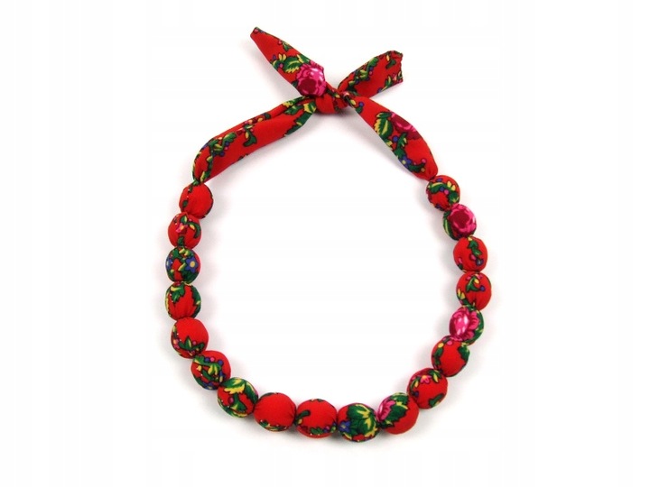 KORALE materiałowe góralskie czerwone KOMPLET