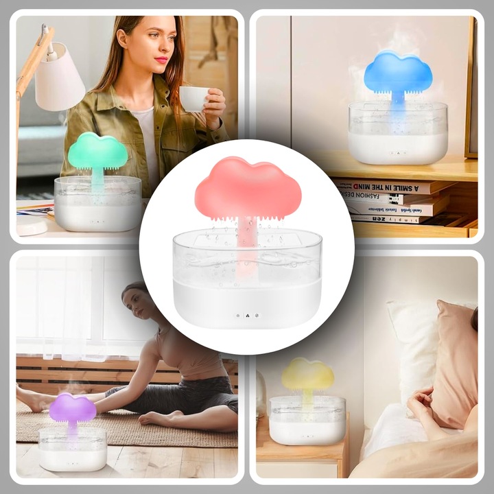 DUŻY NAWILŻACZ POWIETRZA DYFUZOR AROMATERAPIA GRZYBEK LAMPKA NOCNA LED