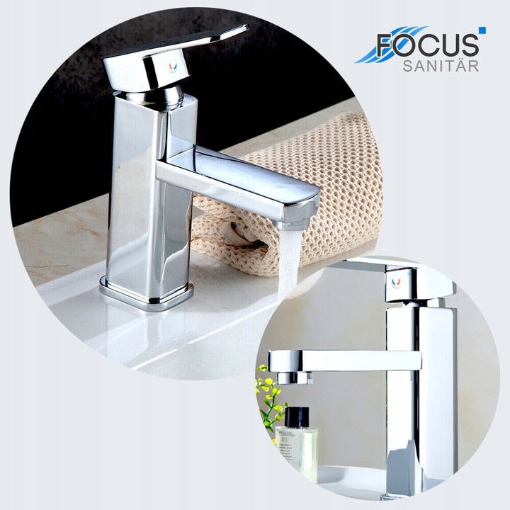 BATERIA ŁAZIENKOWA UMYWALKOWA KRAN STOJĄCA KWADRAT DO UMYWALKI CUBE CHROM