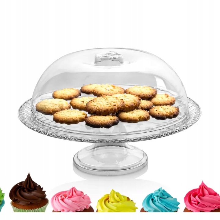 PATERA JEDNOPOZIOMOWA Z KLOSZEM 34CM NA CIASTO CIASTKA OWOCE TACA OSŁONKA