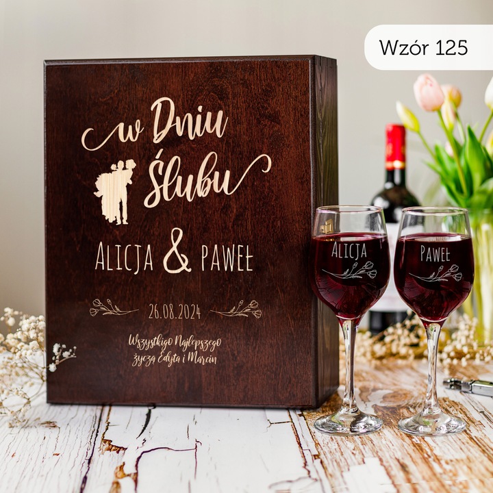 PREZENT NA ŚLUB SKRZYNKA NA WINO PREZENT ŚLUB DLA PARY MŁODEJ Z GRAWEREM